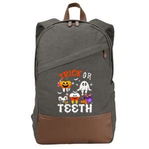 Trick Or Teeth Treating Candy Pumpkin Boo Tooth Dental Squad Cool Gift Cotton Canvas Backpack