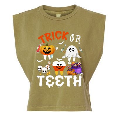 Trick Or Teeth Treating Candy Pumpkin Boo Tooth Dental Squad Cool Gift Garment-Dyed Women's Muscle Tee