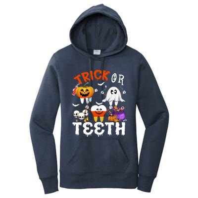 Trick Or Teeth Treating Candy Pumpkin Boo Tooth Dental Squad Cool Gift Women's Pullover Hoodie