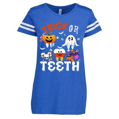 Trick Or Teeth Treating Candy Pumpkin Boo Tooth Dental Squad Cool Gift Enza Ladies Jersey Football T-Shirt