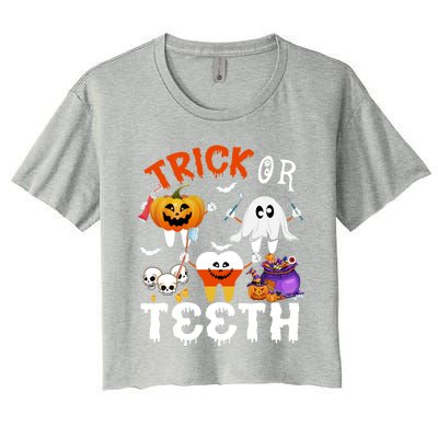 Trick Or Teeth Treating Candy Pumpkin Boo Tooth Dental Squad Cool Gift Women's Crop Top Tee