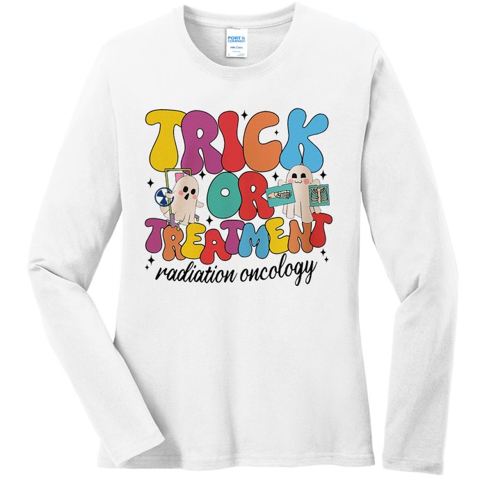 Trick Or Treatment Radiation Oncology Halloween Xray Tech Ladies Long Sleeve Shirt