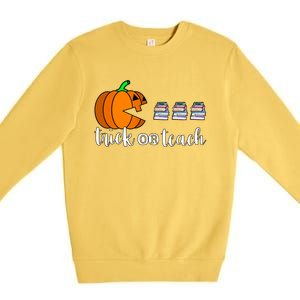 Trick Or Teach Funny Teacher Pumpkin Funny Halloween Funny Gift Premium Crewneck Sweatshirt