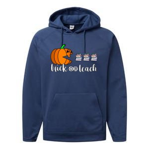 Trick Or Teach Funny Teacher Pumpkin Funny Halloween Funny Gift Performance Fleece Hoodie