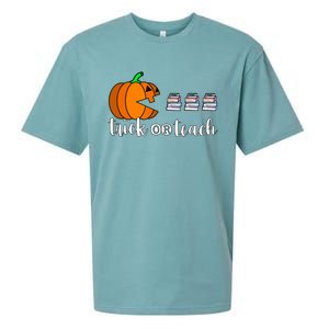 Trick Or Teach Funny Teacher Pumpkin Funny Halloween Funny Gift Sueded Cloud Jersey T-Shirt