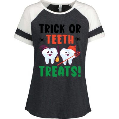 Trick Or Teeth Treats Dentistry Dental Halloween Gift Enza Ladies Jersey Colorblock Tee