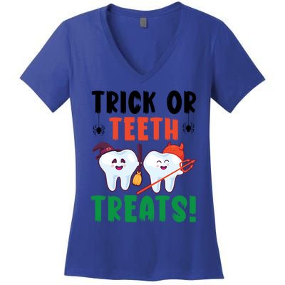 Trick Or Teeth Treats Dentistry Dental Halloween Gift Women's V-Neck T-Shirt