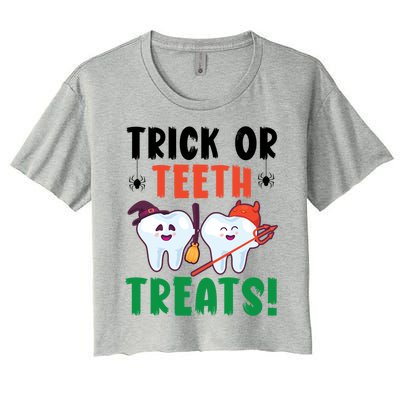 Trick Or Teeth Treats Dentistry Dental Halloween Gift Women's Crop Top Tee