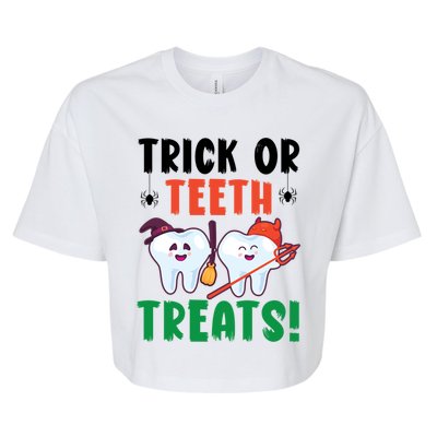 Trick Or Teeth Treats Dentistry Dental Halloween Gift Bella+Canvas Jersey Crop Tee