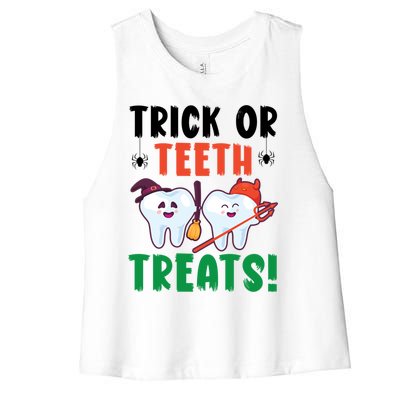 Trick Or Teeth Treats Dentistry Dental Halloween Gift Women's Racerback Cropped Tank