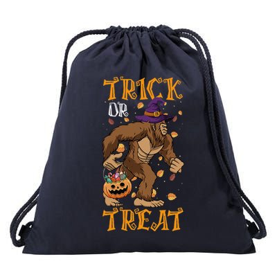 Trick Or Treat Bigfoot & Pumpkin Halloween Costume Day Drawstring Bag