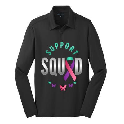 Thyroid Or Thyroid Awareness Or Thyroid Cancer Support Squad Gift Silk Touch Performance Long Sleeve Polo