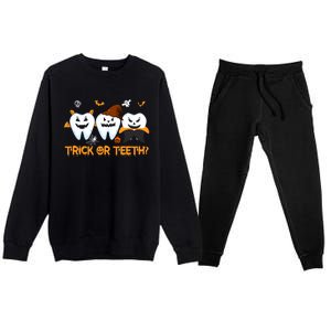 Trick Or Teeth Funny Dental Halloween Treat Dentist Funny Gift Premium Crewneck Sweatsuit Set