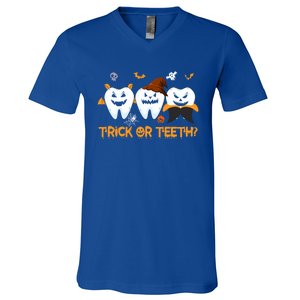 Trick Or Teeth Funny Dental Halloween Treat Dentist Funny Gift V-Neck T-Shirt