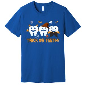 Trick Or Teeth Funny Dental Halloween Treat Dentist Funny Gift Premium T-Shirt