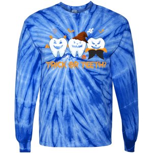 Trick Or Teeth Funny Dental Halloween Treat Dentist Funny Gift Tie-Dye Long Sleeve Shirt