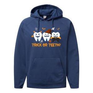 Trick Or Teeth Funny Dental Halloween Treat Dentist Funny Gift Performance Fleece Hoodie