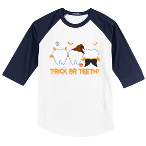 Trick Or Teeth Funny Dental Halloween Treat Dentist Funny Gift Baseball Sleeve Shirt