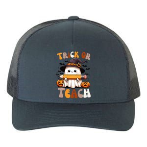 Trick Or Teach Groovy Teacher Halloween Retro Floral Ghost Gift Yupoong Adult 5-Panel Trucker Hat