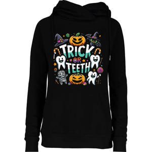 Trick Or Teeth Funny Dentist Halloween Dental Hygienist Gift Womens Funnel Neck Pullover Hood