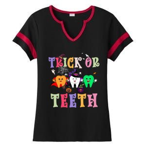 Trick Or Teeth Funny Dental Halloween Treat Dentist Gift Ladies Halftime Notch Neck Tee