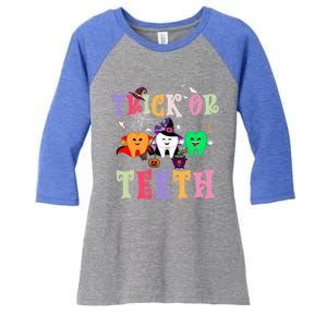 Trick Or Teeth Funny Dental Halloween Treat Dentist Gift Women's Tri-Blend 3/4-Sleeve Raglan Shirt