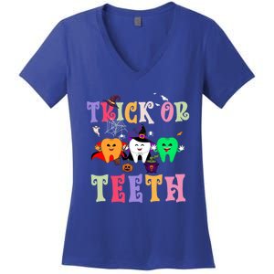 Trick Or Teeth Funny Dental Halloween Treat Dentist Gift Women's V-Neck T-Shirt