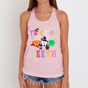 Trick Or Teeth Funny Dental Halloween Treat Dentist Gift Women's Knotted Racerback Tank