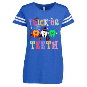 Trick Or Teeth Funny Dental Halloween Treat Dentist Gift Enza Ladies Jersey Football T-Shirt