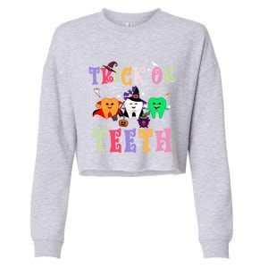 Trick Or Teeth Funny Dental Halloween Treat Dentist Gift Cropped Pullover Crew