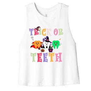 Trick Or Teeth Funny Dental Halloween Treat Dentist Gift Women's Racerback Cropped Tank