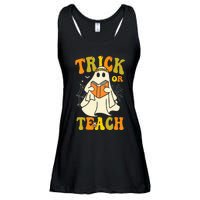 Trick Or Teach Groovy Halloween Retro Floral Ghost Teacher Ladies Essential Flowy Tank