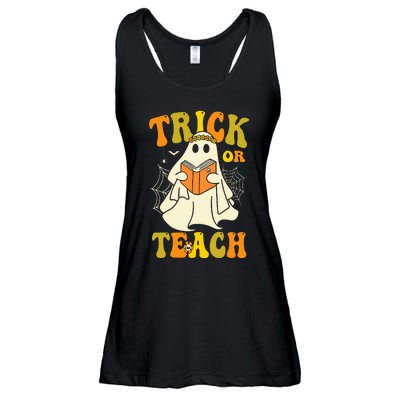 Trick Or Teach Groovy Halloween Retro Floral Ghost Teacher Ladies Essential Flowy Tank