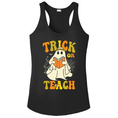 Trick Or Teach Groovy Halloween Retro Floral Ghost Teacher Ladies PosiCharge Competitor Racerback Tank