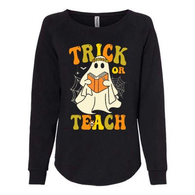 Trick Or Teach Groovy Halloween Retro Floral Ghost Teacher Womens California Wash Sweatshirt