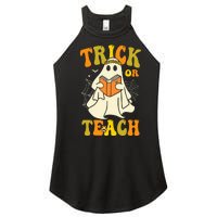 Trick Or Teach Groovy Halloween Retro Floral Ghost Teacher Women's Perfect Tri Rocker Tank