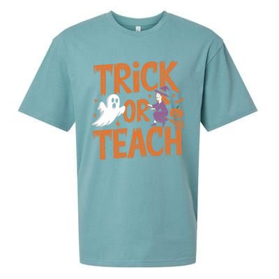 Trick Or Teach Halloween For Teachers Classroom Fun Witch Meaningful Gift Sueded Cloud Jersey T-Shirt