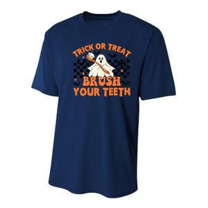 Trick Or Treat Brush Your Teeth Dental Halloween Ghosh Funny Youth Performance Sprint T-Shirt