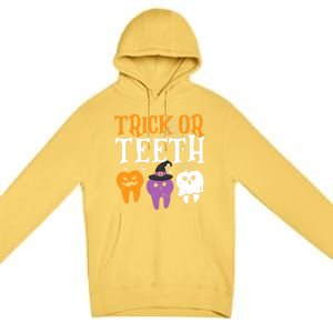 Trick Or Teeth Funny Dental Halloween Treat Dentist Gift Premium Pullover Hoodie