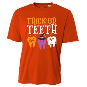 Trick Or Teeth Funny Dental Halloween Treat Dentist Gift Cooling Performance Crew T-Shirt