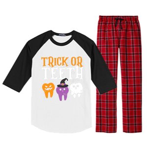 Trick Or Teeth Funny Dental Halloween Treat Dentist Gift Raglan Sleeve Pajama Set