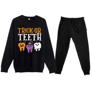 Trick Or Teeth Funny Dental Halloween Treat Dentist Gift Premium Crewneck Sweatsuit Set