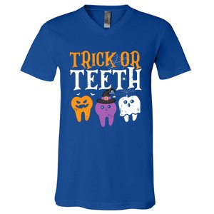 Trick Or Teeth Funny Dental Halloween Treat Dentist Gift V-Neck T-Shirt