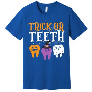 Trick Or Teeth Funny Dental Halloween Treat Dentist Gift Premium T-Shirt