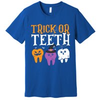 Trick Or Teeth Funny Dental Halloween Treat Dentist Gift Premium T-Shirt