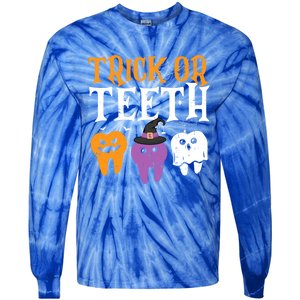 Trick Or Teeth Funny Dental Halloween Treat Dentist Gift Tie-Dye Long Sleeve Shirt