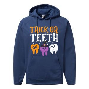 Trick Or Teeth Funny Dental Halloween Treat Dentist Gift Performance Fleece Hoodie