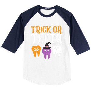 Trick Or Teeth Funny Dental Halloween Treat Dentist Gift Baseball Sleeve Shirt