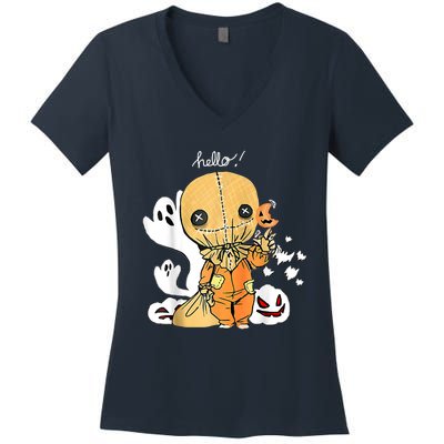 Trick Or Treat Funny Cute Sam Halloween 2022 Costume Women's V-Neck T-Shirt