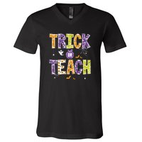 Trick Or Teach Retro Halloween V-Neck T-Shirt